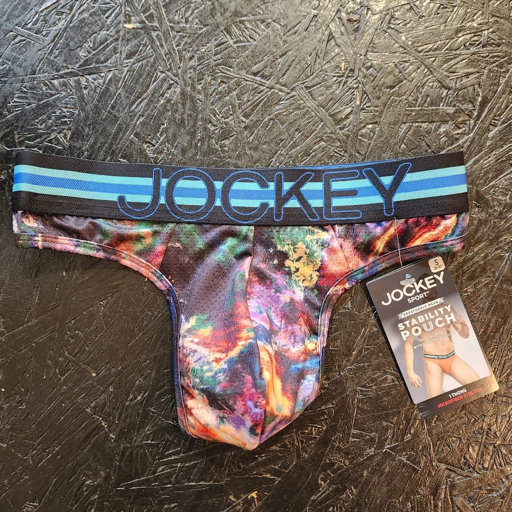 Mens Jockey Sport Thong Underwear Stability Pouch Breathable Mesh Size Small